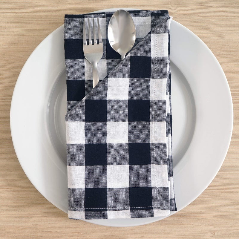 FINGERCRAFT Cloth Napkins, Everyday Use, Premium Quality, Cotton Buffalo Plaid, Set of 12, 20X20 Inch Oversized Napkins Cloth Mitered Corners, Soft, Durable Hotel Quality Black White Checkered - Image 4